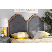 Baxton Studio MG9739-Dark Grey/Walnut-HB-Queen Falk Vintage Classic Traditional Dark Grey Fabric Upholstered and Walnut Brown Finished Wood Queen Size Arched Headboard>